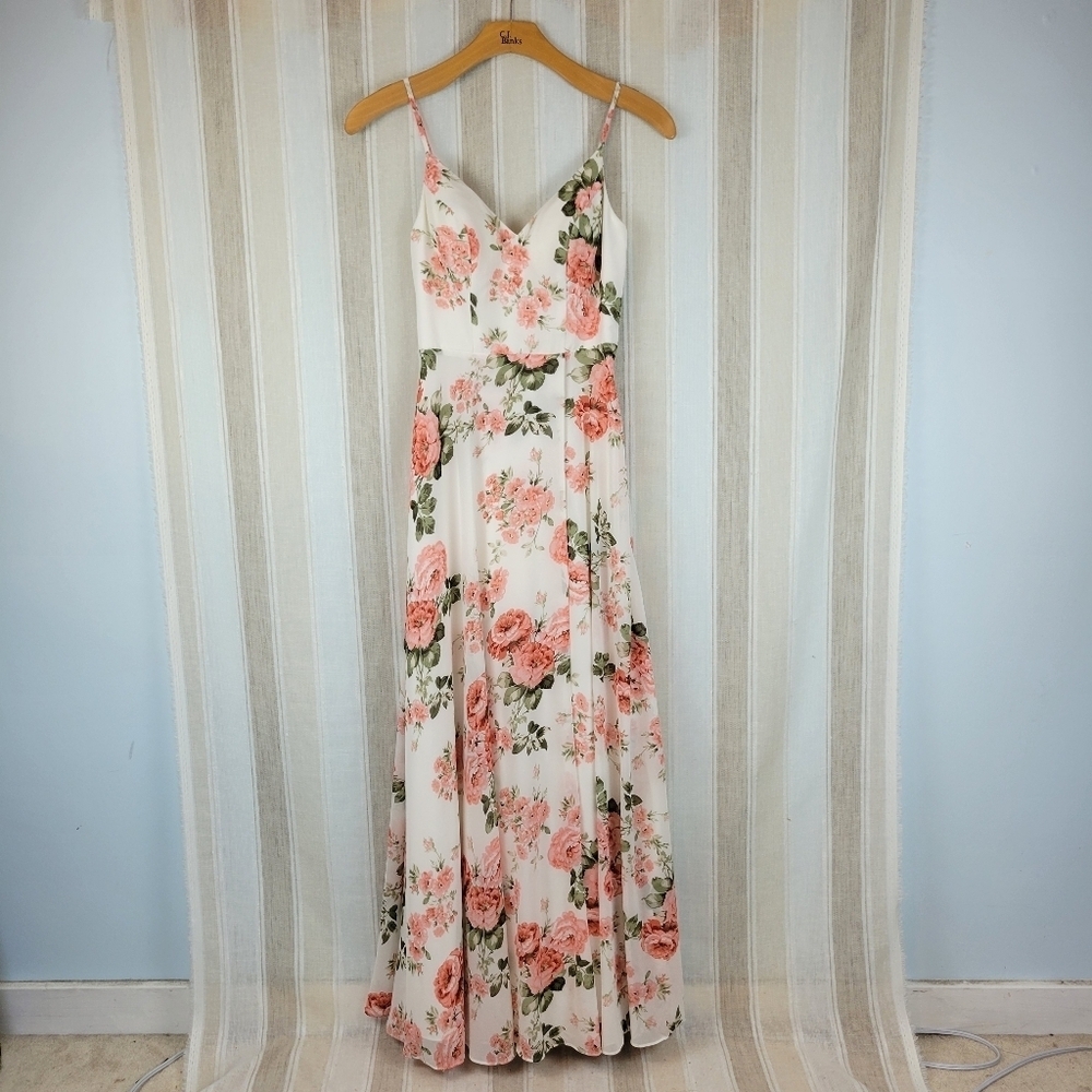 JJs House A-Line V-neck Floor-Length‎ Chiffon Evening Dress Split Front Small - Picture 3 of 16